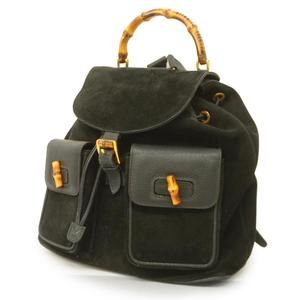 Gucci Backpack Bamboo 003 2058 0016 Suede Black Gold Hardware Women's